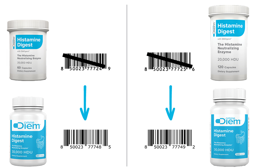 New_vs_old_bottles_Histamine_Digest_UPC OmneDiem Histamine Digest New UPC